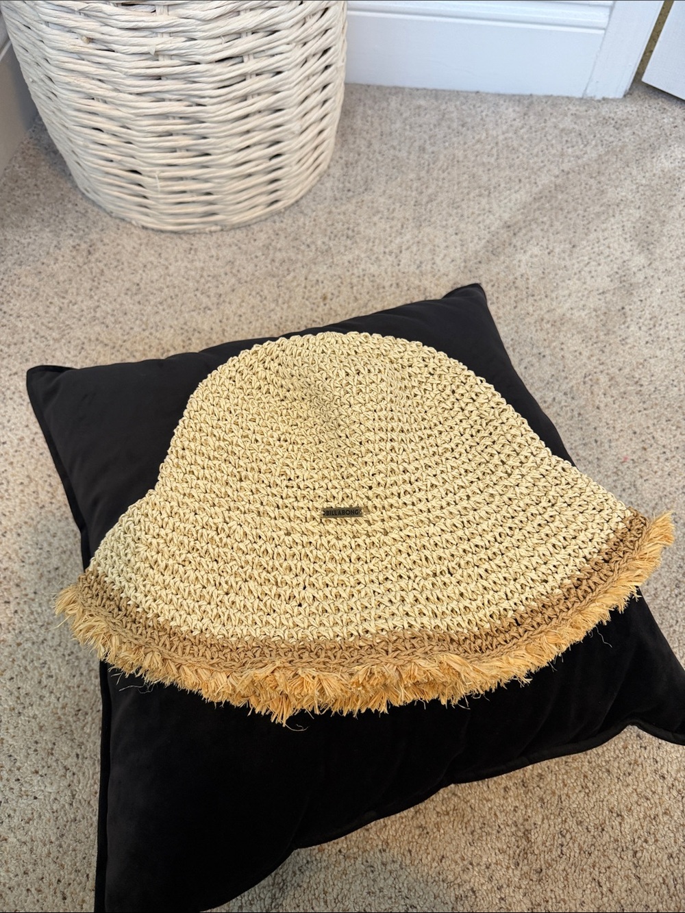 Billabong Natural Straw Fringed Brim Bucket Hat